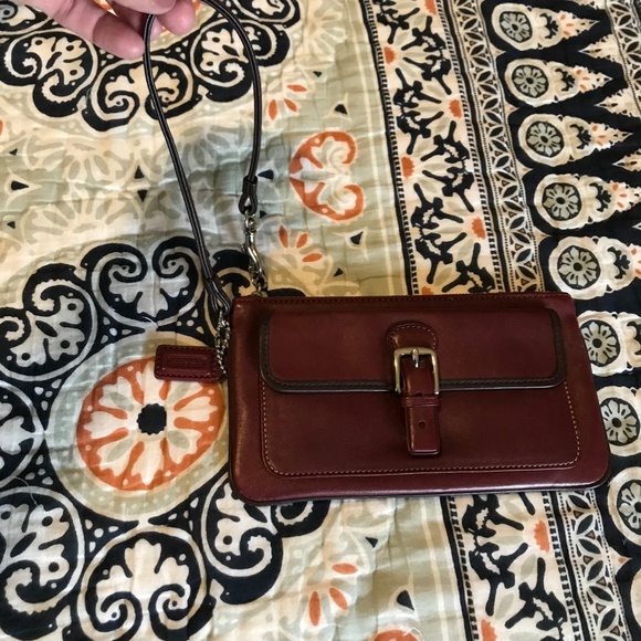 Maroon Coach Wristlet With Snap Front Closure and Zip Center Pocket - Picture 7 of 8